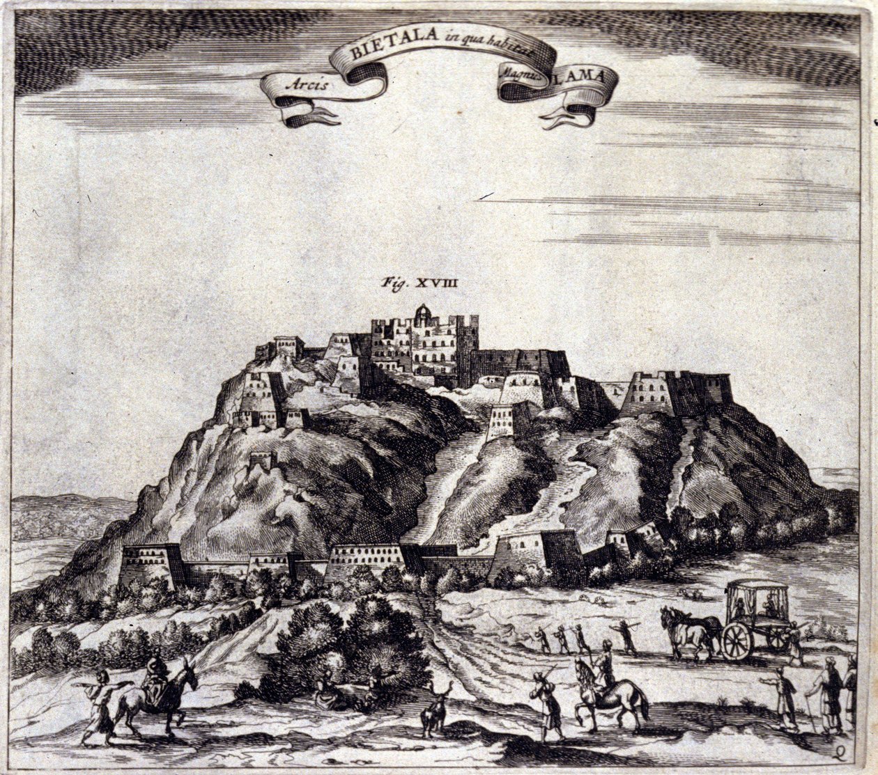 Tibet. Vista del Pothala, palazzo del Dalai Lama a Lhasa. "De China Monumenta" di Athanasius Kircher, Amsterdam 1667 da Unknown artist