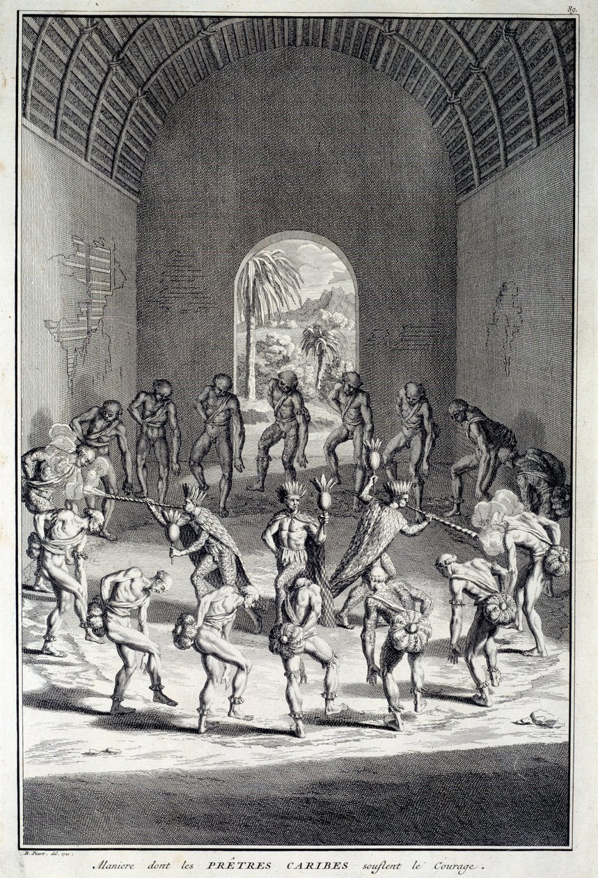 Danza tradizionale: Riti nella danza del coraggio dei Caribi, Indie Occidentali (America Centrale). Incisione del XVIII secolo. Chartres, Museo delle Belle Arti da Unknown artist