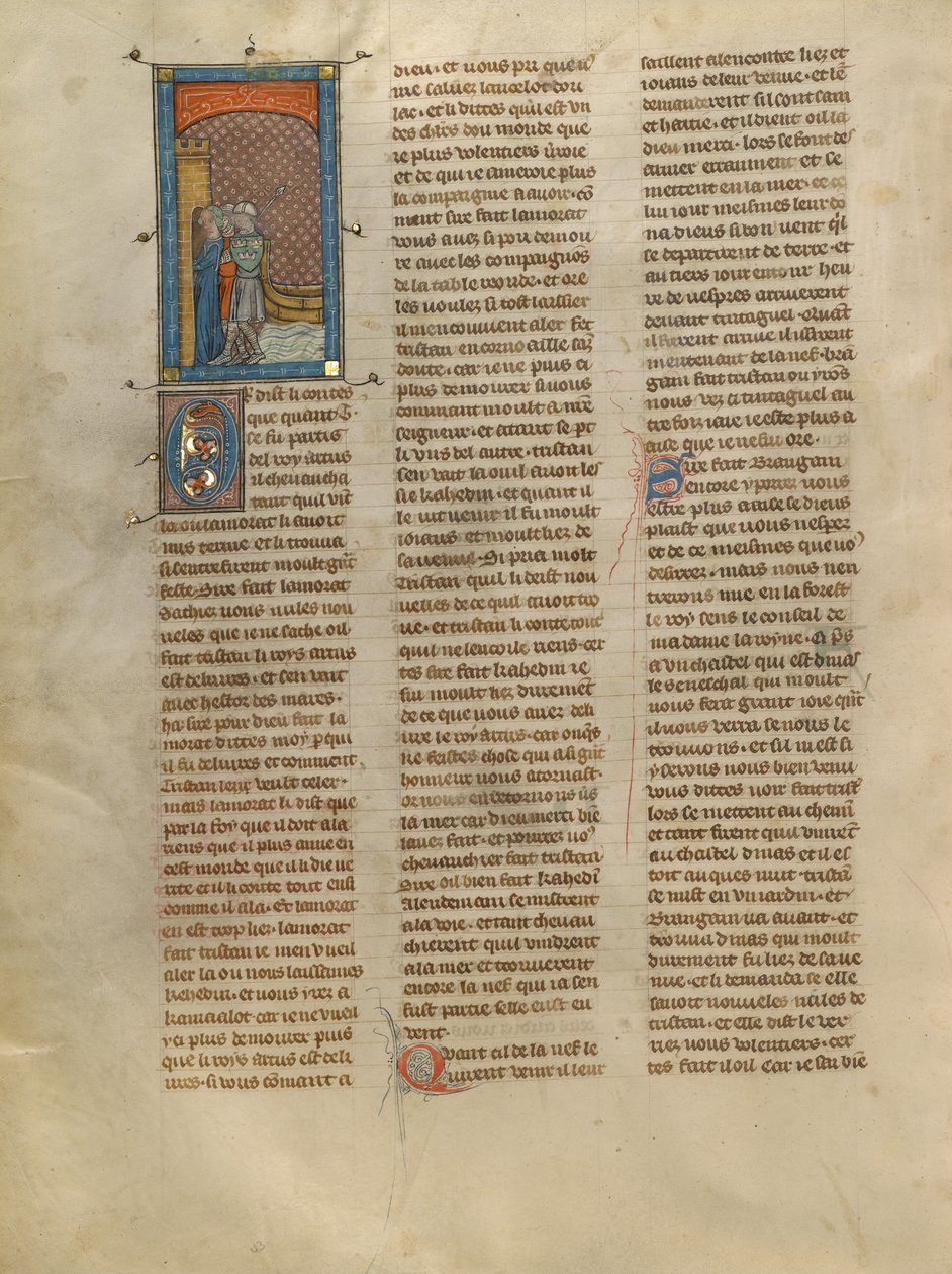 Tristan, Kahedin e Brangain arrivano al Castello di Tintaguel da Unknown artist