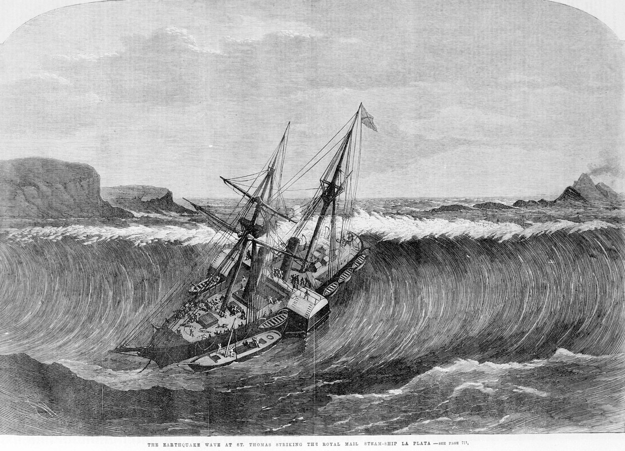 Tsunami del 1867. Il terremoto a Saint Thomas causò le grandi onde che colpirono il piroscafo “La Plata” nel 1867 da Unknown artist
