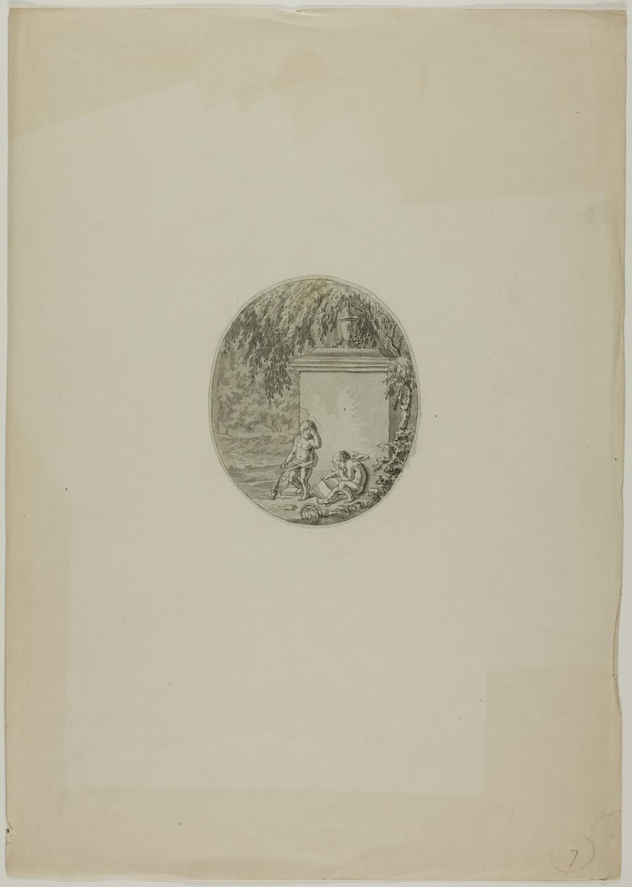 Due putti presso il monumento funebre da Unknown artist