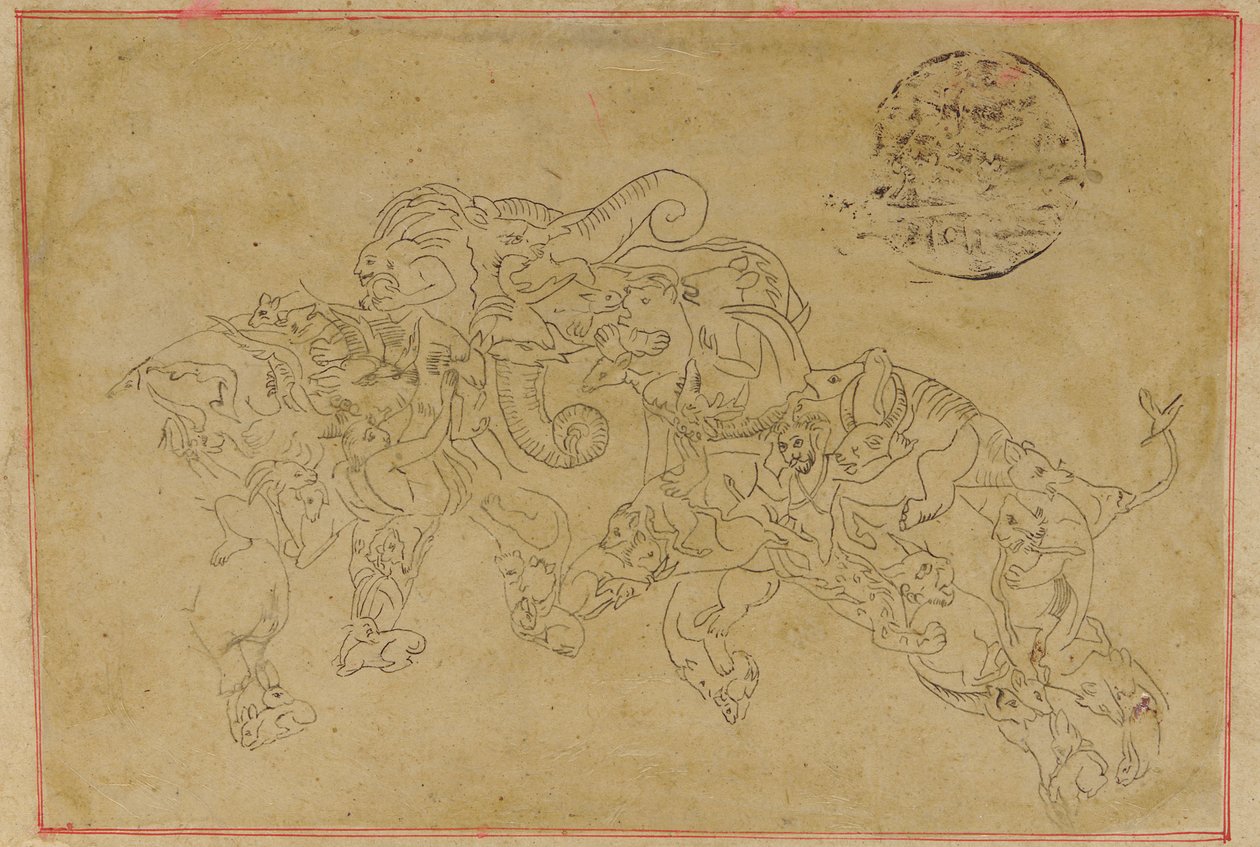 Due elefanti compositi, in lotta da Unknown artist