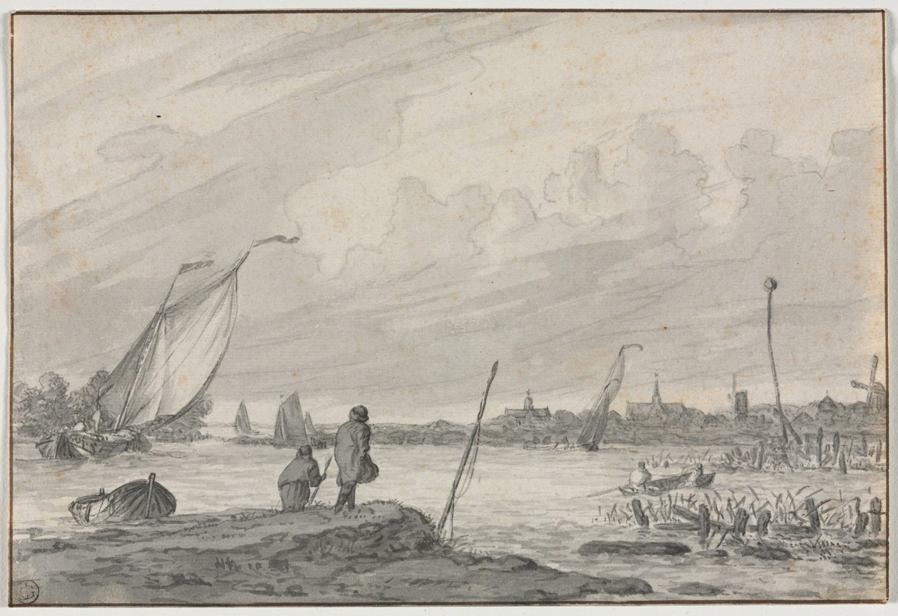 Veduta di Alkmaar con barche da Unknown artist