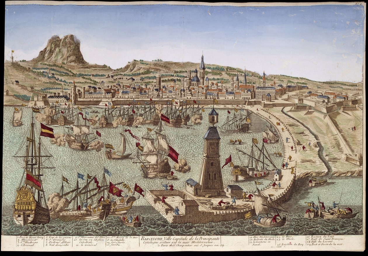 Veduta di Barcellona e del suo porto - veduta ottica da Unknown artist