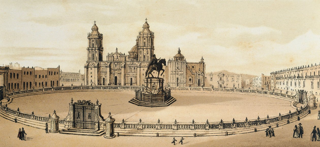 Veduta di Piazza Zocalo e della Cattedrale a Città del Messico, Messico. Litografia della fine del XIX secolo da Unknown artist
