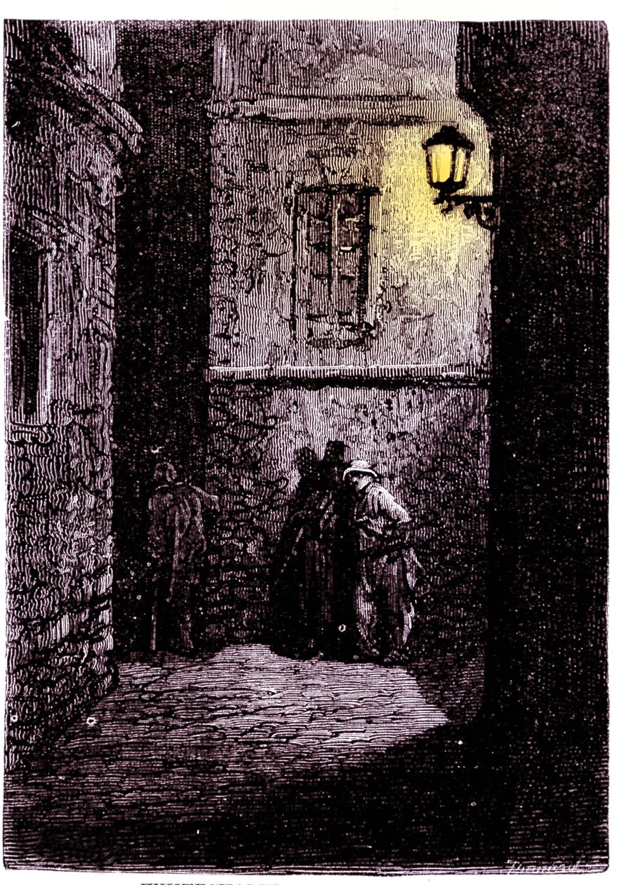 Veduta di un vicolo buio nel quartiere di Whitechapel a Londra. Incisione del XVIII secolo da Unknown artist