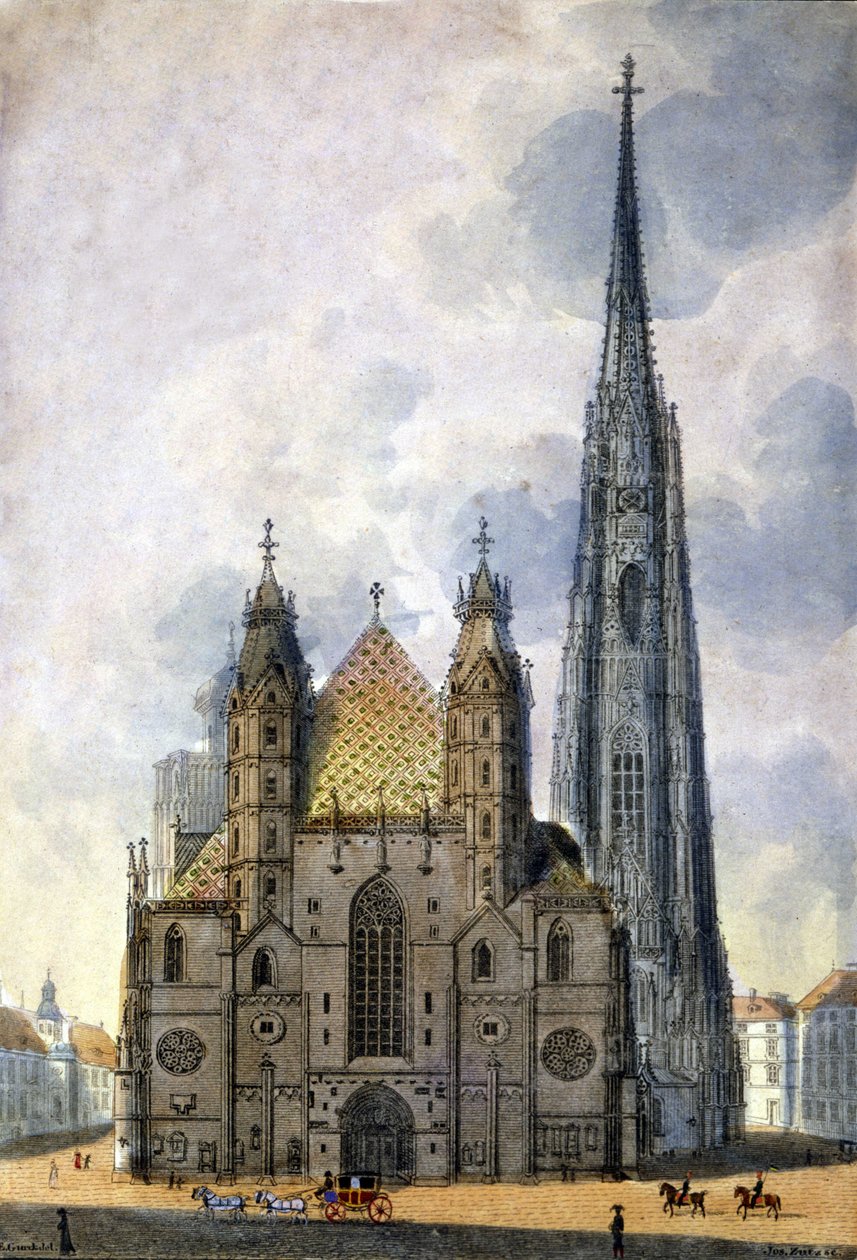 Veduta della Cattedrale di Santo Stefano (Stephansdom) a Vienna in Austria alla fine del XVIII secolo da Unknown artist