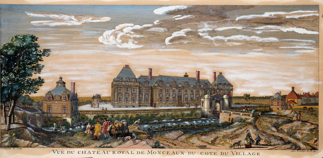 Veduta del Castello Reale di Monceaux. Incisione del 1740. Collezione privata da Unknown artist