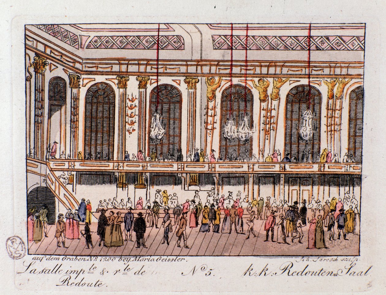 Veduta della Sala Imperiale e Reale della Redoute a Vienna, Austria. Incisione del 1815 Collezione privata da Unknown artist