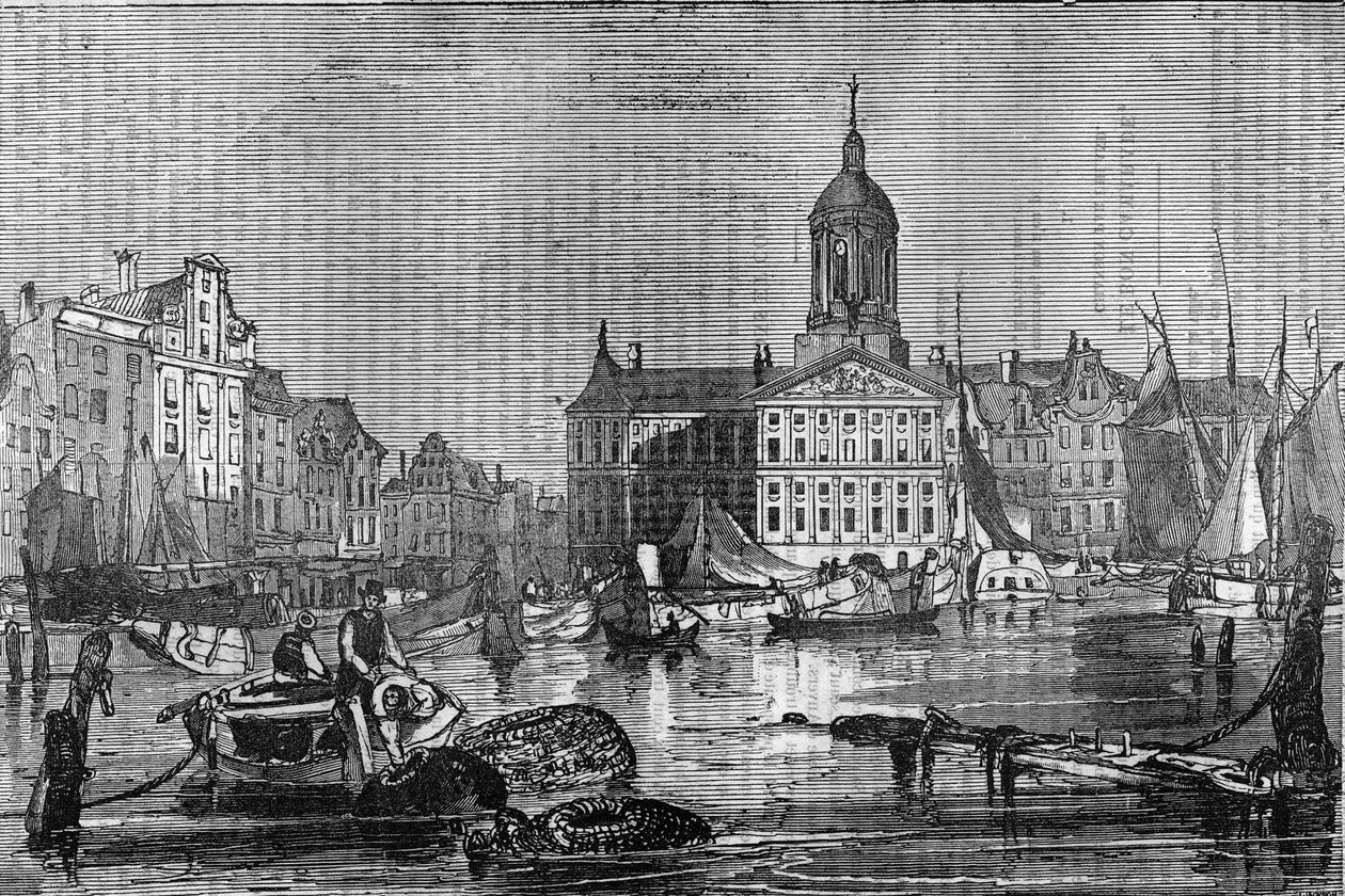 Veduta della città di Amsterdam e del vecchio Municipio nel XIX secolo da Unknown artist