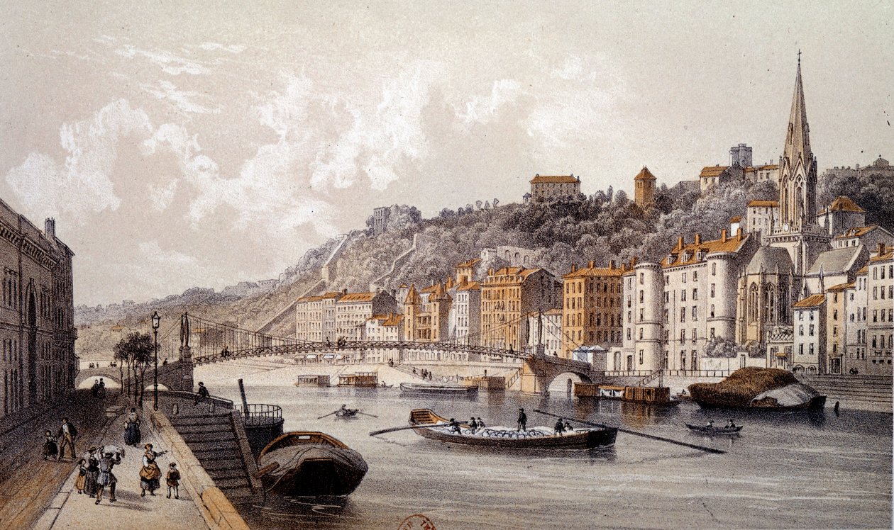 Veduta della città di Lione dal Quai Tilsitt. Incisione del XIX secolo da Unknown artist