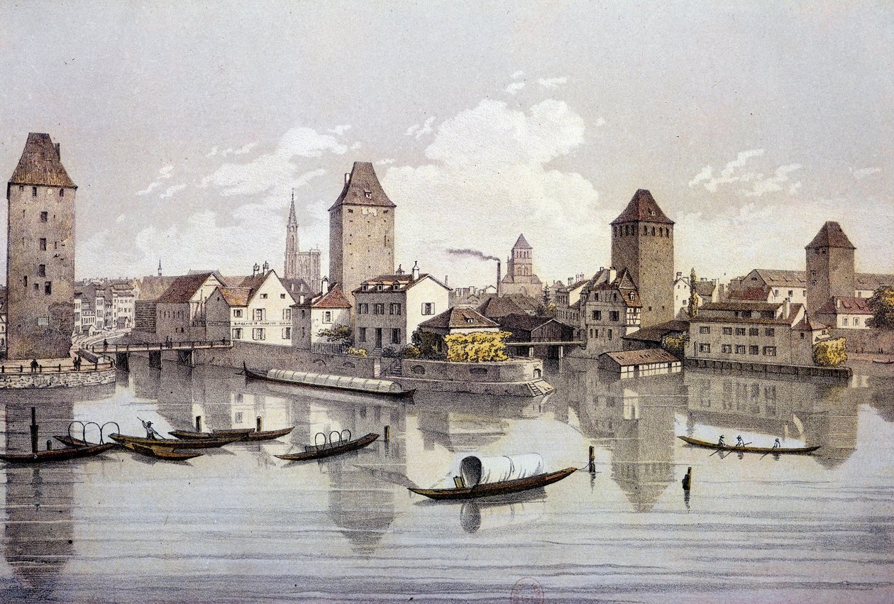 Veduta della città di Strasburgo sul Reno. Incisione del XIX secolo da Unknown artist