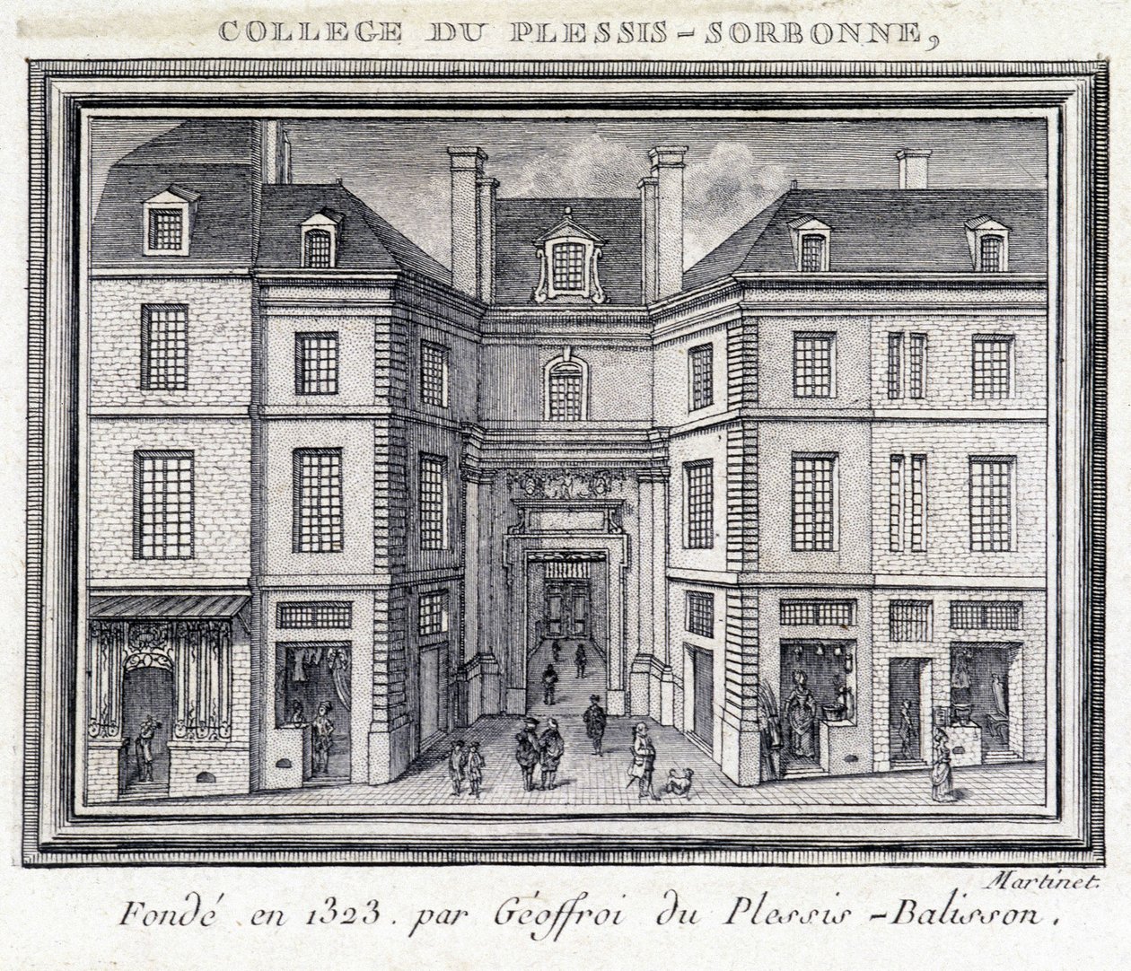 Vista della facciata esterna del collegio di Plessis Sorbonne (Parigi), fondato nel 1323 da Geoffroy di Plessis Balisson, utilizzato dal 1848 al 1849 dall