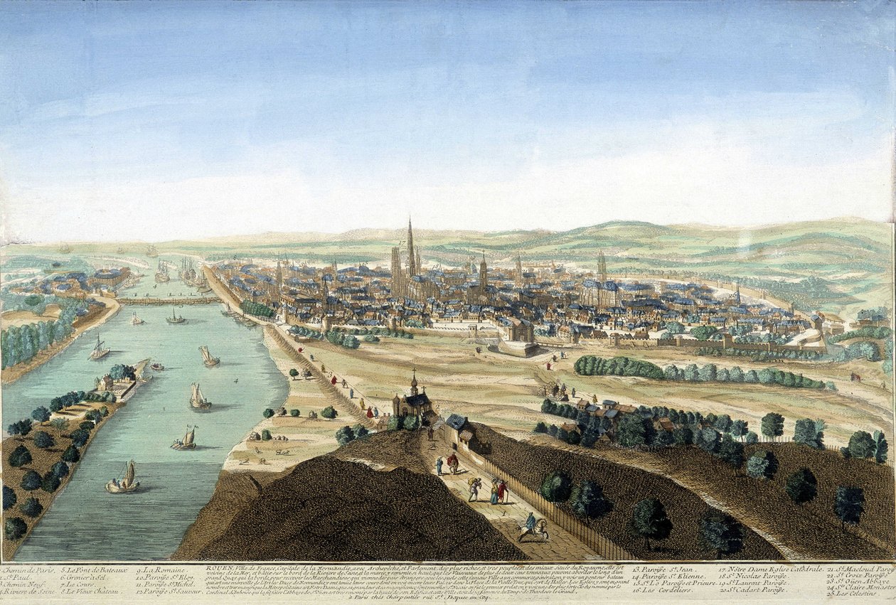 Vista del porto e della città di Rouen; Incisione del XVIII secolo da Unknown artist