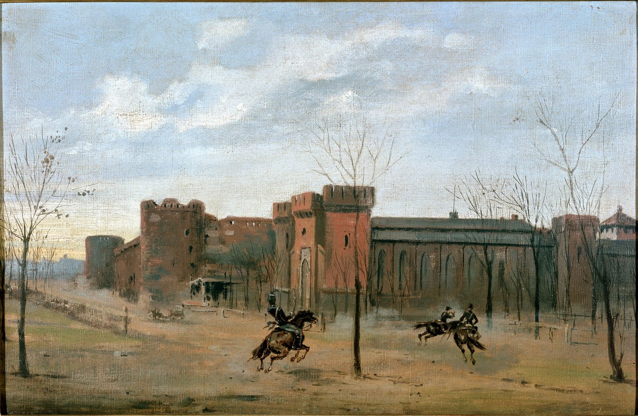 Veduta del Castello Sforzesco con addestramento di cavalleria da Unknown artist