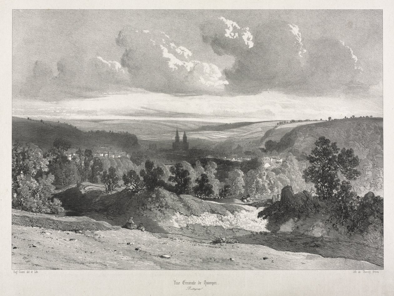 Viaggi pittoreschi e romantici nella vecchia Francia. Bretagna: Vista generale di Quimper da Unknown artist