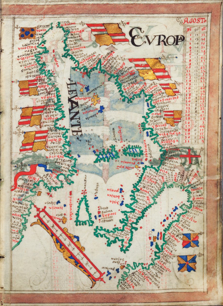 Mediterraneo occidentale, rilegato in un atlante di venticinque carte con diagrammi e tabelle, c.1550-60 da Unknown artist