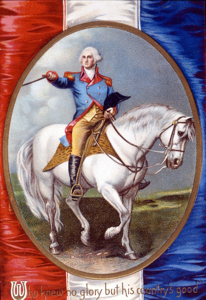 Chi non conosceva altra gloria se non il bene del suo paese: George Washington (1732-1799) a cavallo in medaglione sul retro della bandiera francese da Unknown artist