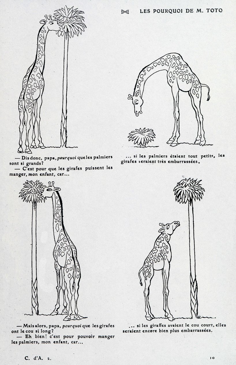 Perché da Mr. Toto: Perché la palma è così grande e perché la giraffa ha il collo così lungo. (disegno comico sulla teoria di Darwin) da Unknown artist