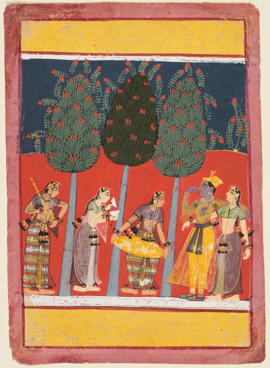Donne suonano musica per Radha e Krishna: Chitrini Nayika, da un Rasikapriya da Unknown artist