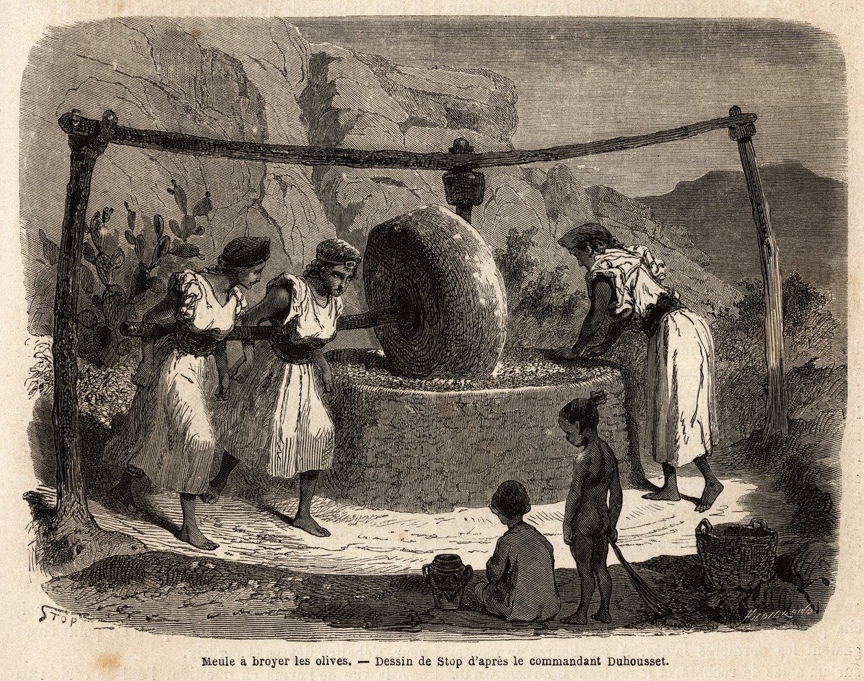 Lavoro delle donne, macinazione delle olive, uno dei principali prodotti agricoli in Djurjura (Algeria) da Unknown artist
