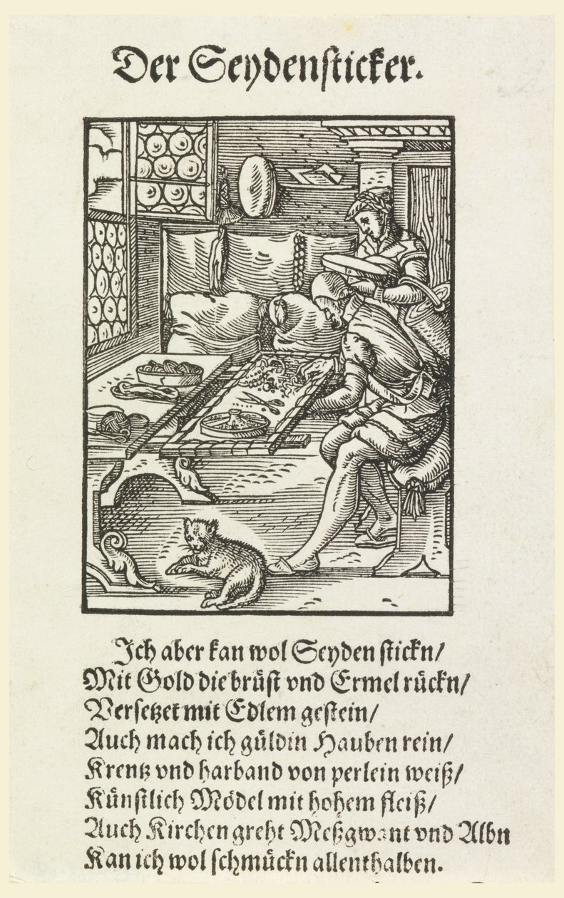 Xilografia (facsimile): Un ricamatore al lavoro da Unknown artist