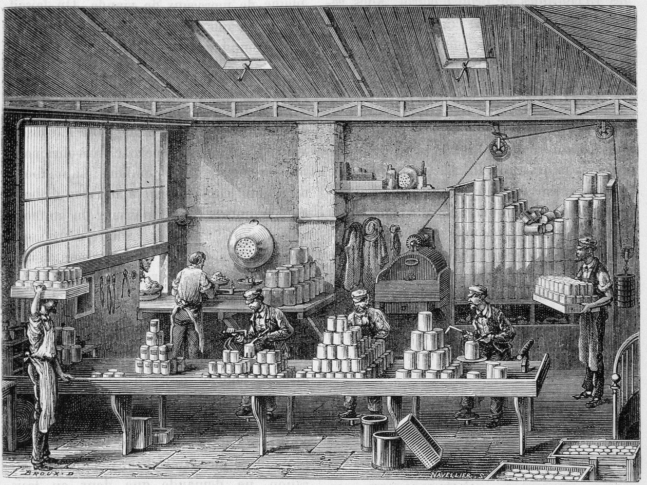 Officina per riempire e saldare lattine - in "Le meraviglie dell