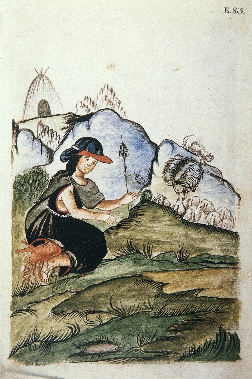 Giovane pastorella indiana che partorisce nella natura, dal libro 