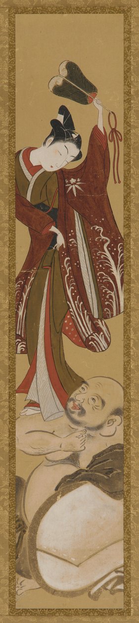 Giovane in piedi sulla spalla di Hotei da Unknown artist