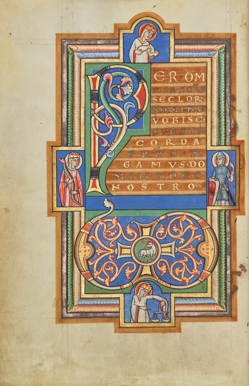 Pagina di testo decorata con un monogramma VD da Unknown artist/maker