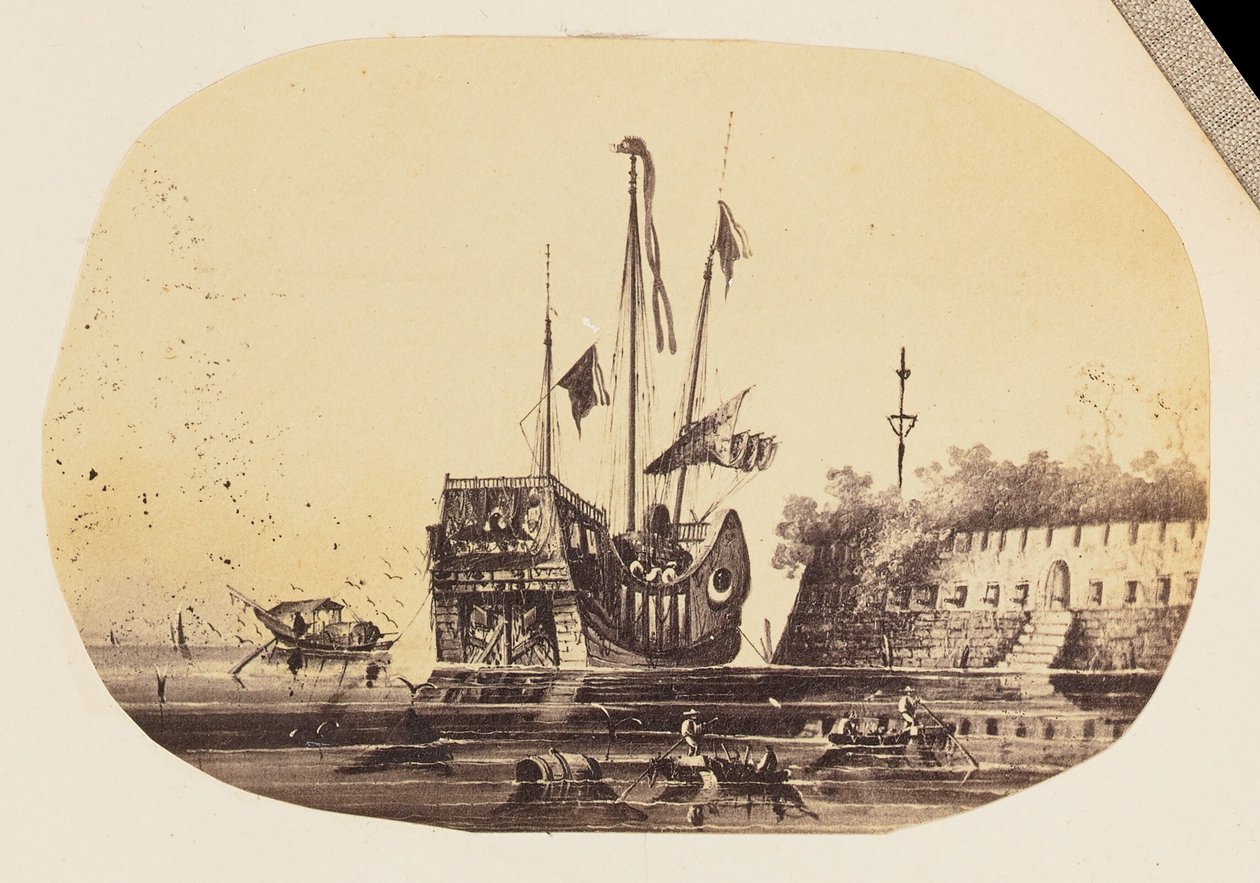 [Copia fotografica di un disegno di una nave ormeggiata accanto a un forte]. da Unknown artist/maker