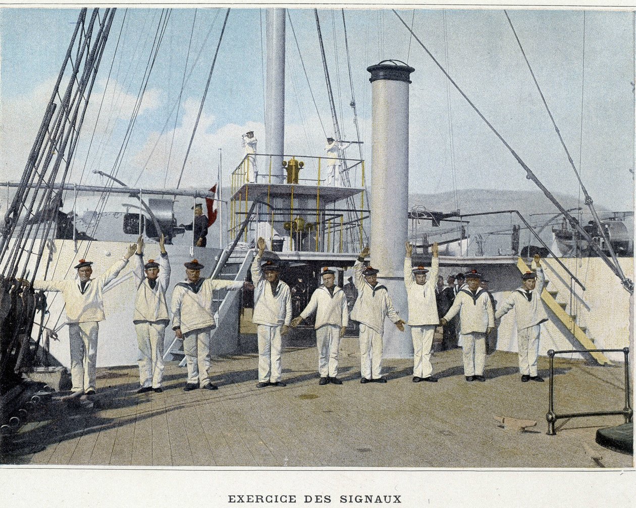 Esercizio dei segnali - in "Album militare - Marina: La vita a bordo" da Unknown photographer