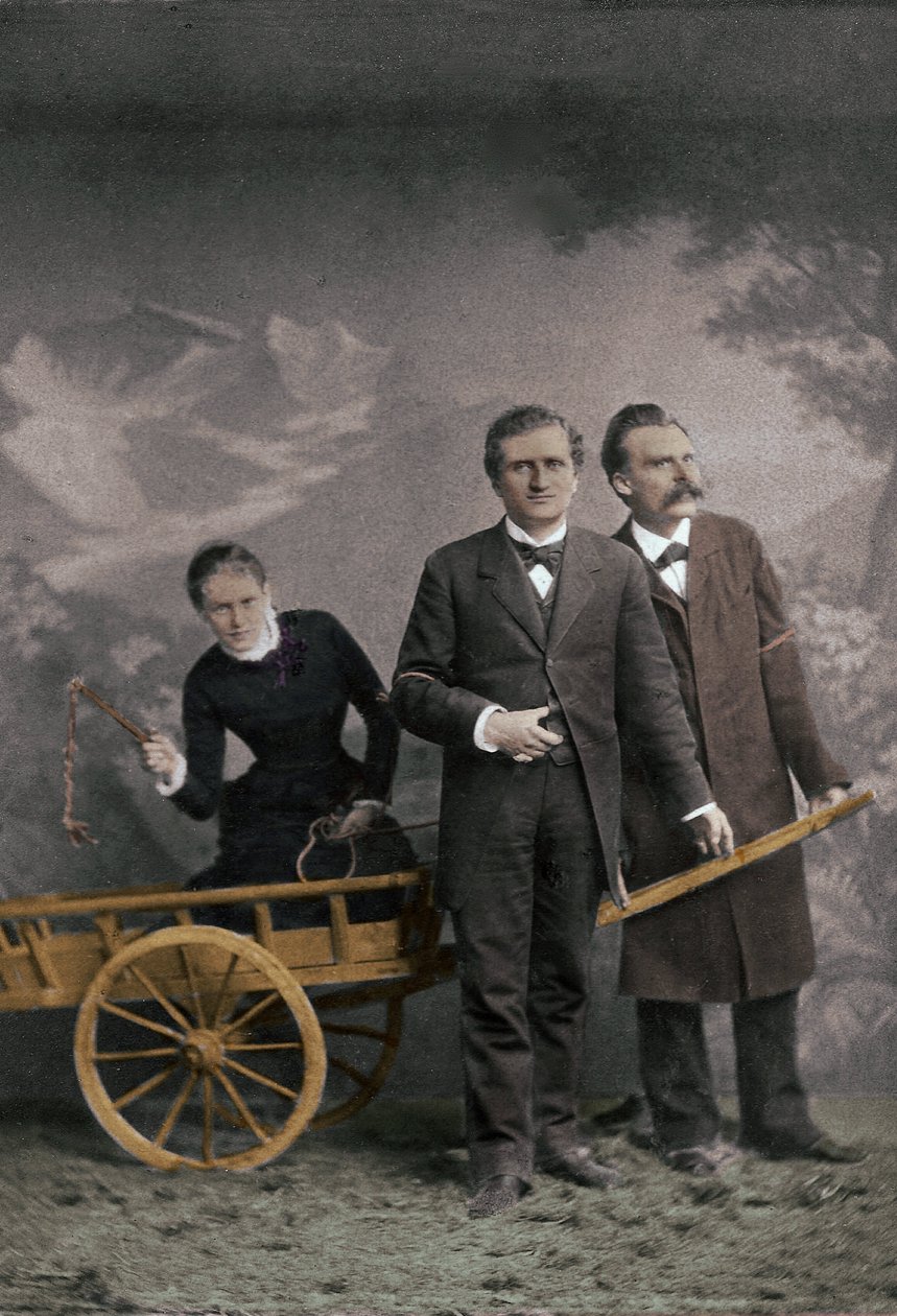 Paul Ree (1849-1901) filosofo inglese - Lou Andreas-Salomé (1861-1937) psicoanalista russa - Friedrich Nietzsche (1844-1900) filosofo tedesco - Maggio 1882 (Lucerna, Atelier Jules Bonnet) colorazione numerica da Unknown photographer