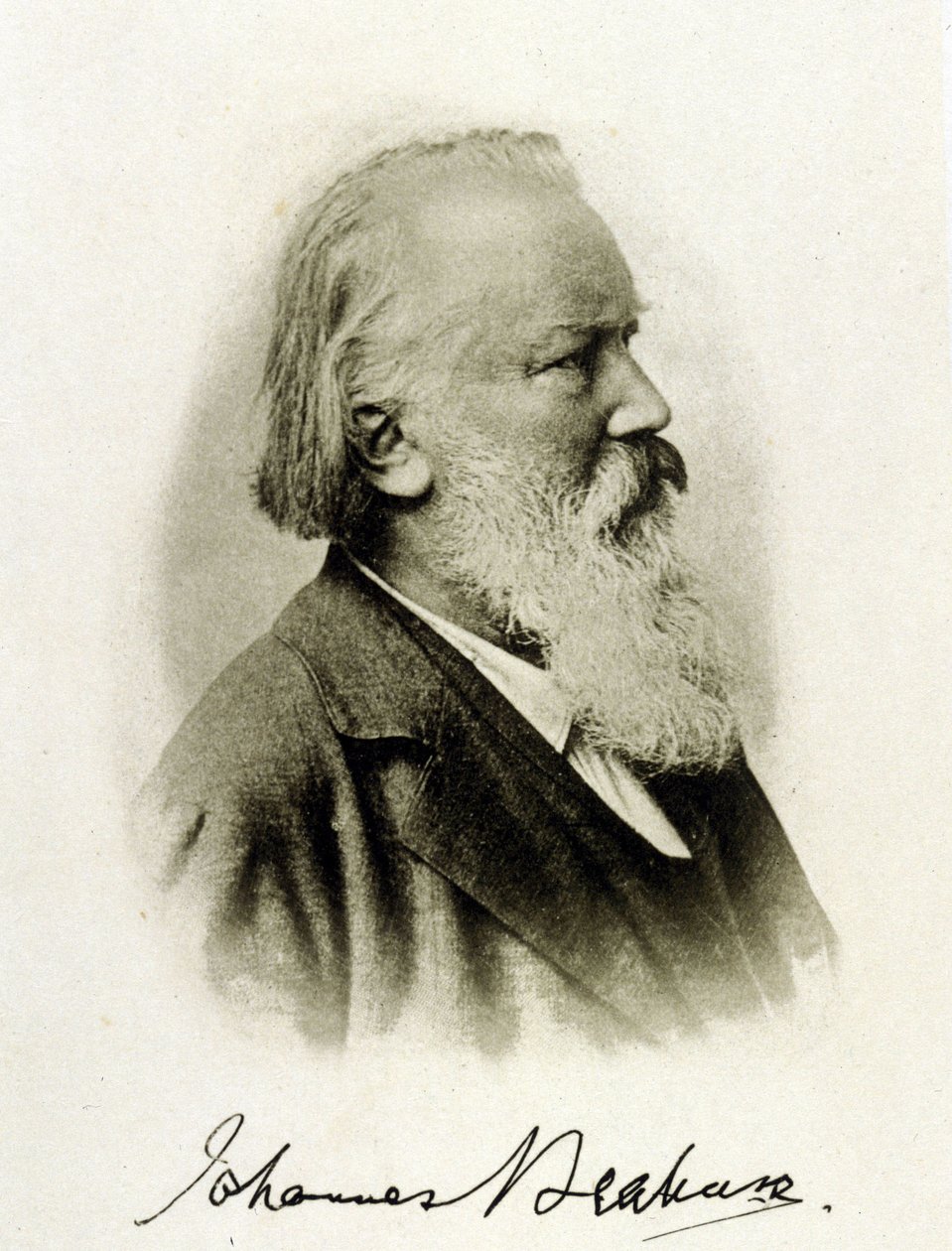 Ritratto di Johannes Brahms (1833 - 1897), compositore tedesco su una fotografia autografa. da Unknown photographer