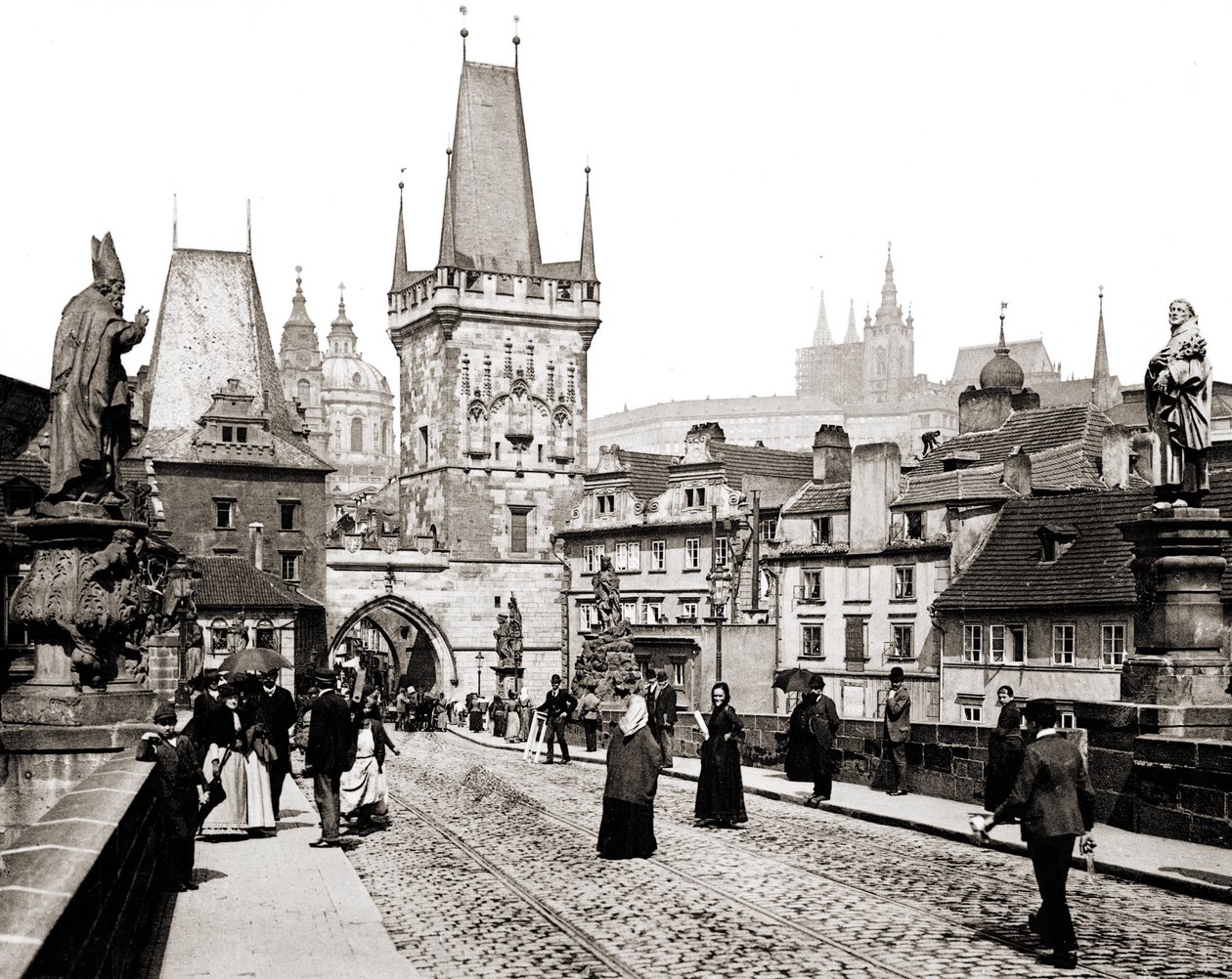 Praga. Ponte Carlo e la torre della città vecchia. circa 1890 da Unknown photographer