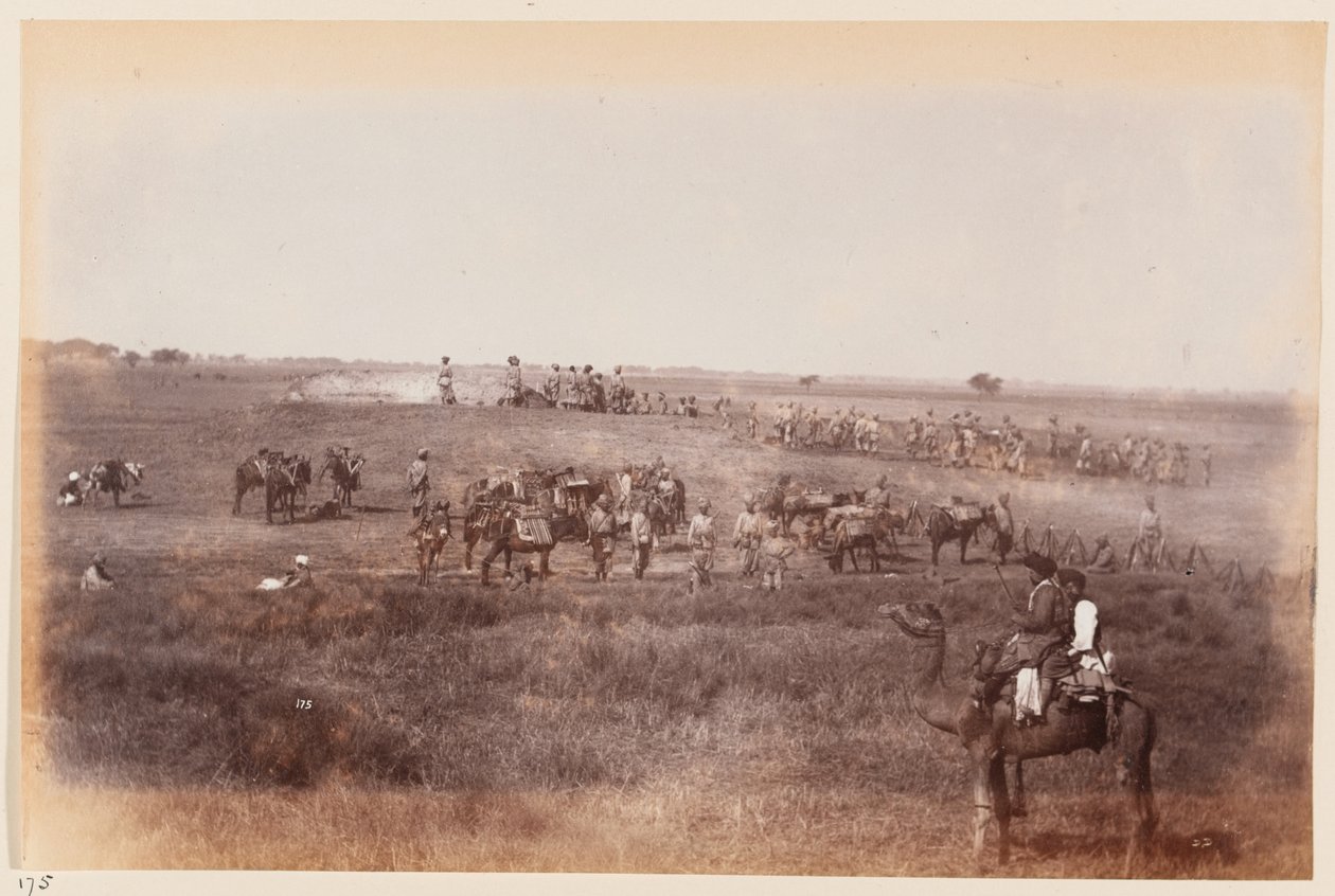 Genieri e minatori che costruiscono trincee di riparo durante il campo di esercitazione di Delhi, circa 1885 da Unknown