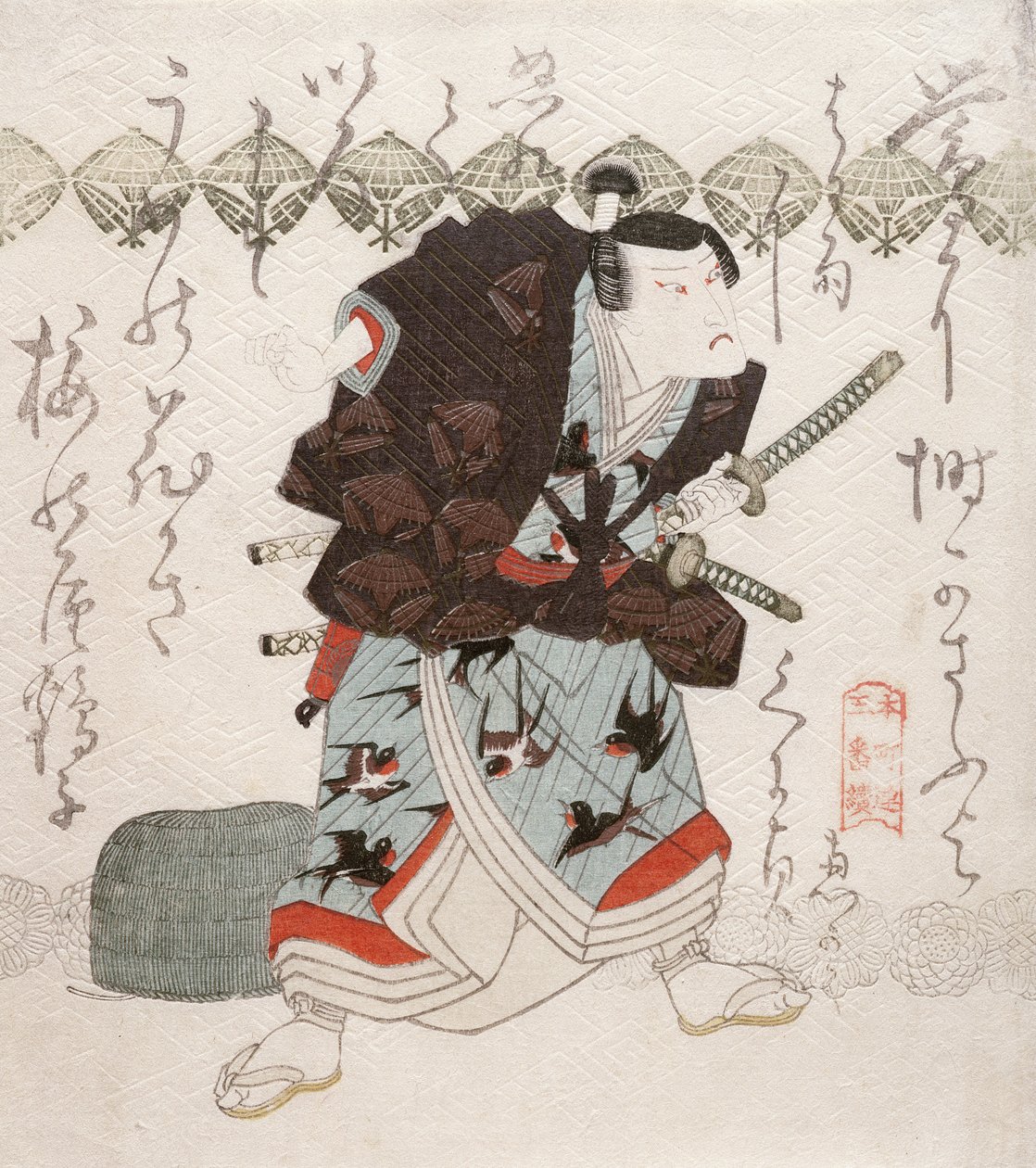 Onoe Kikugoro III come Nagoya Sanza nella scena Saya-ate (scabbards clashing), c.1827-30 da Utagawa Kunisada