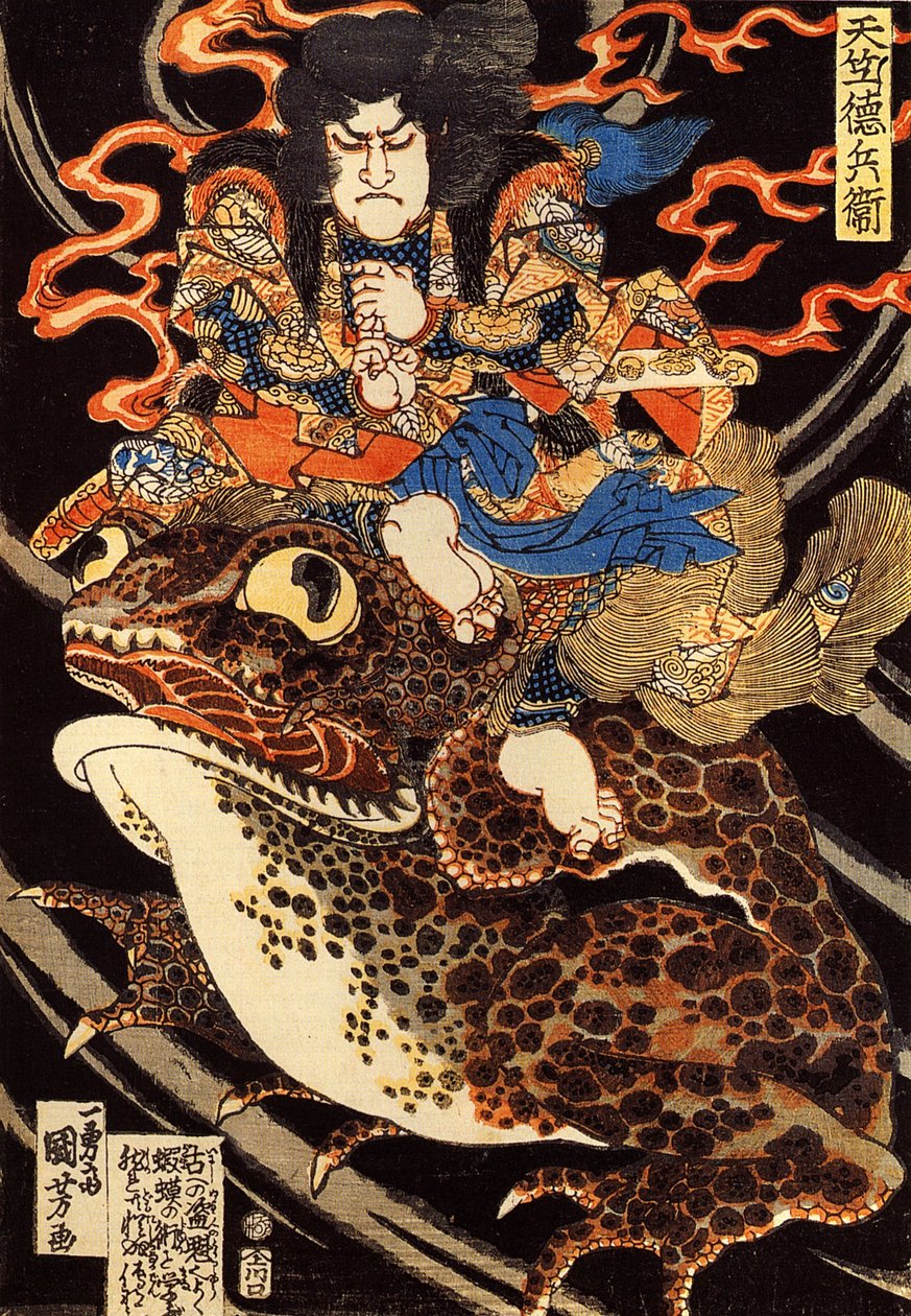Tenjiku Tokubei che cavalca un rospo gigante da Utagawa Kuniyoshi