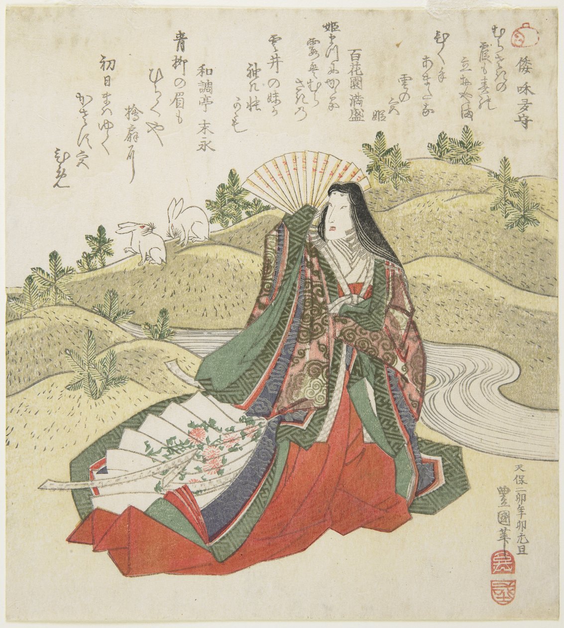 (Dama di corte e due conigli), gennaio 1831 da Utagawa Toyokuni