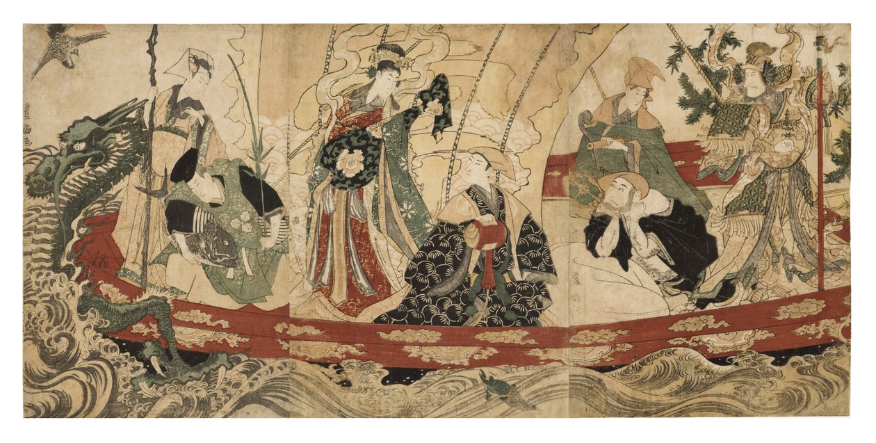 Attori come i sette dei della fortuna su una nave del tesoro, 1800-05 da Utagawa Toyokuni