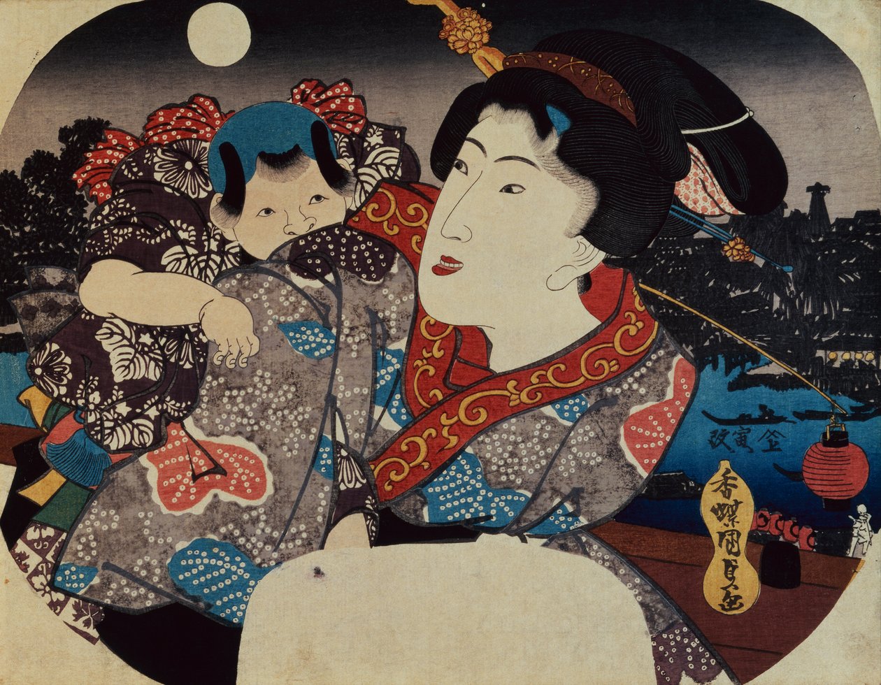 Donna che porta un bambino sulla schiena da Utagawa Kunisada