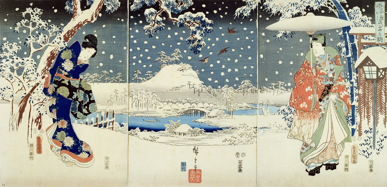 Scena di neve nel giardino di un Daimyo da Utagawa  Hiroshige and Kunisada