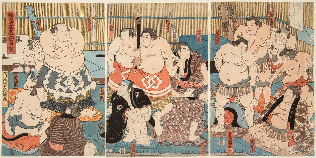 Combattimento dei lottatori di sumo Shitaky Beya e Hidenoyama da Utagawa Kunisada