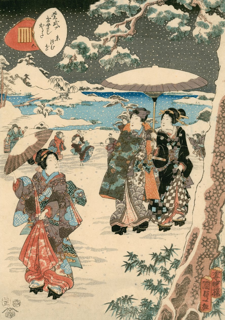 Figure con parasoli nella neve (Una scena dal racconto di Genji) da Utagawa (1786 1865) Kunisada