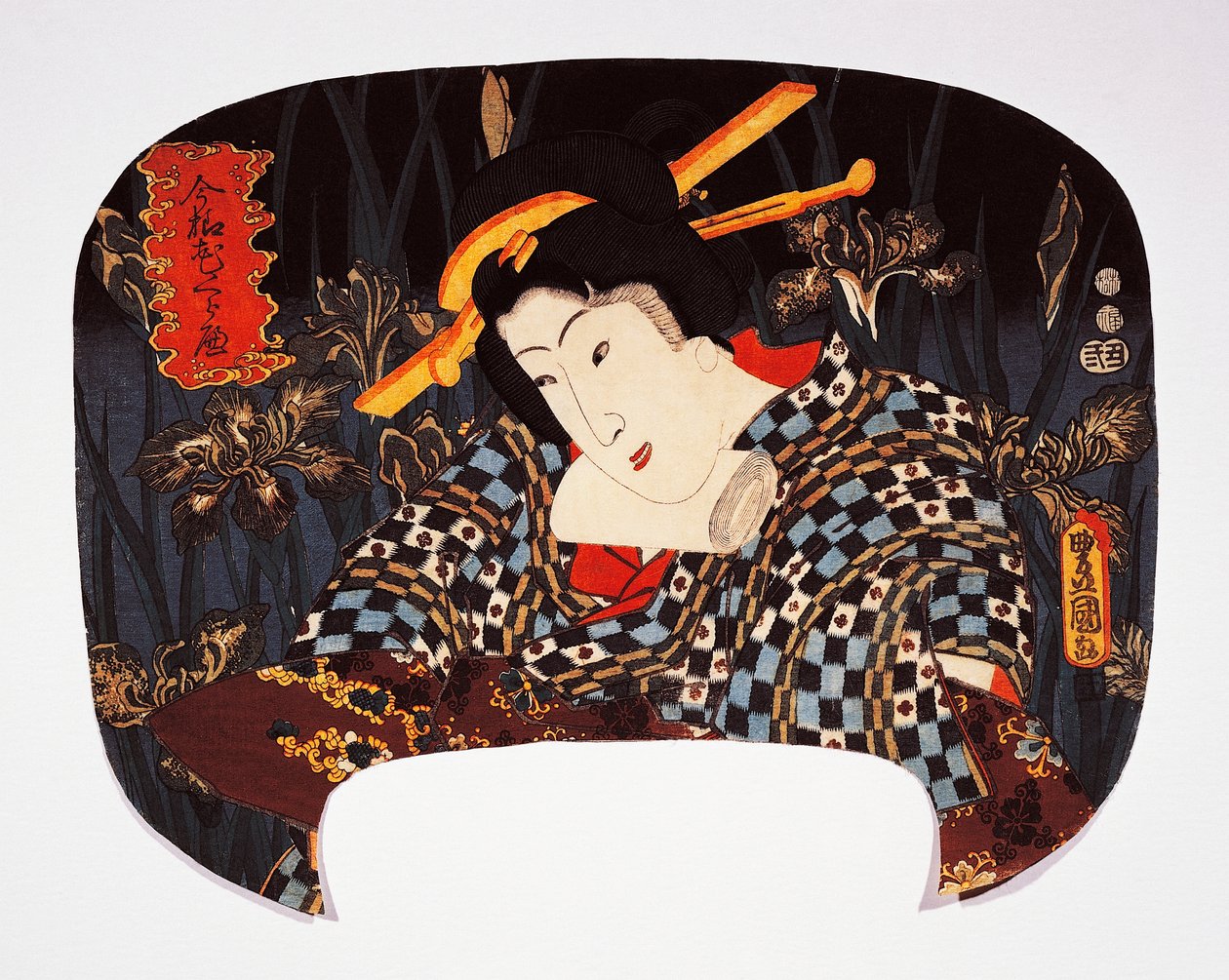 Ritratto di cortigiana con iris sullo sfondo da Utagawa Kunisada