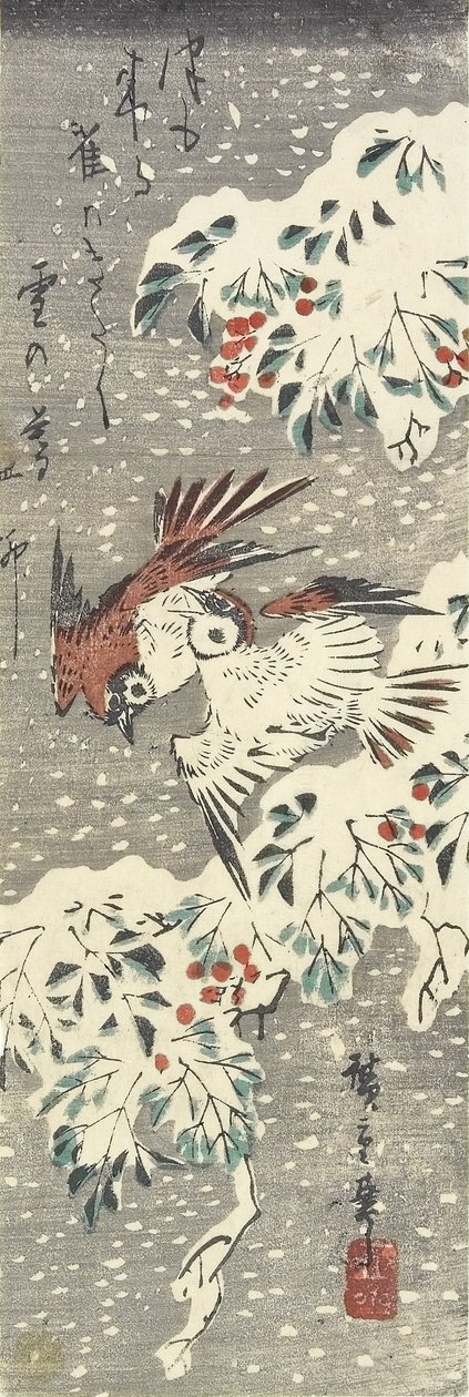 (Bambù celeste e passeri nella neve), 1830-1858 da Utagawa Hiroshige