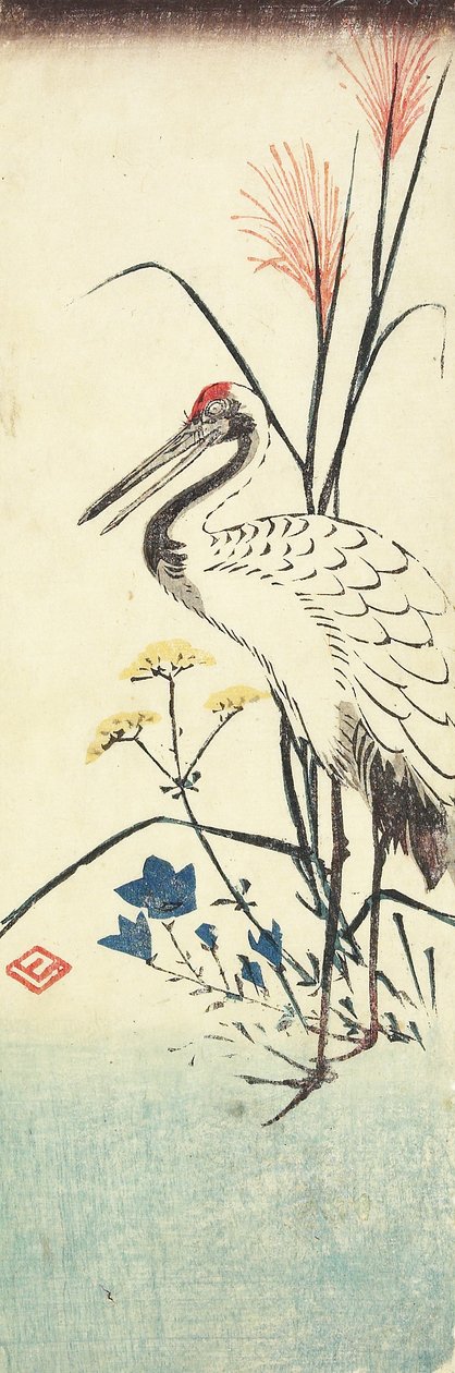 (Erba delle Pampas, Patrinia, Campanula cinese e una gru), 1830-1858 da Utagawa Hiroshige
