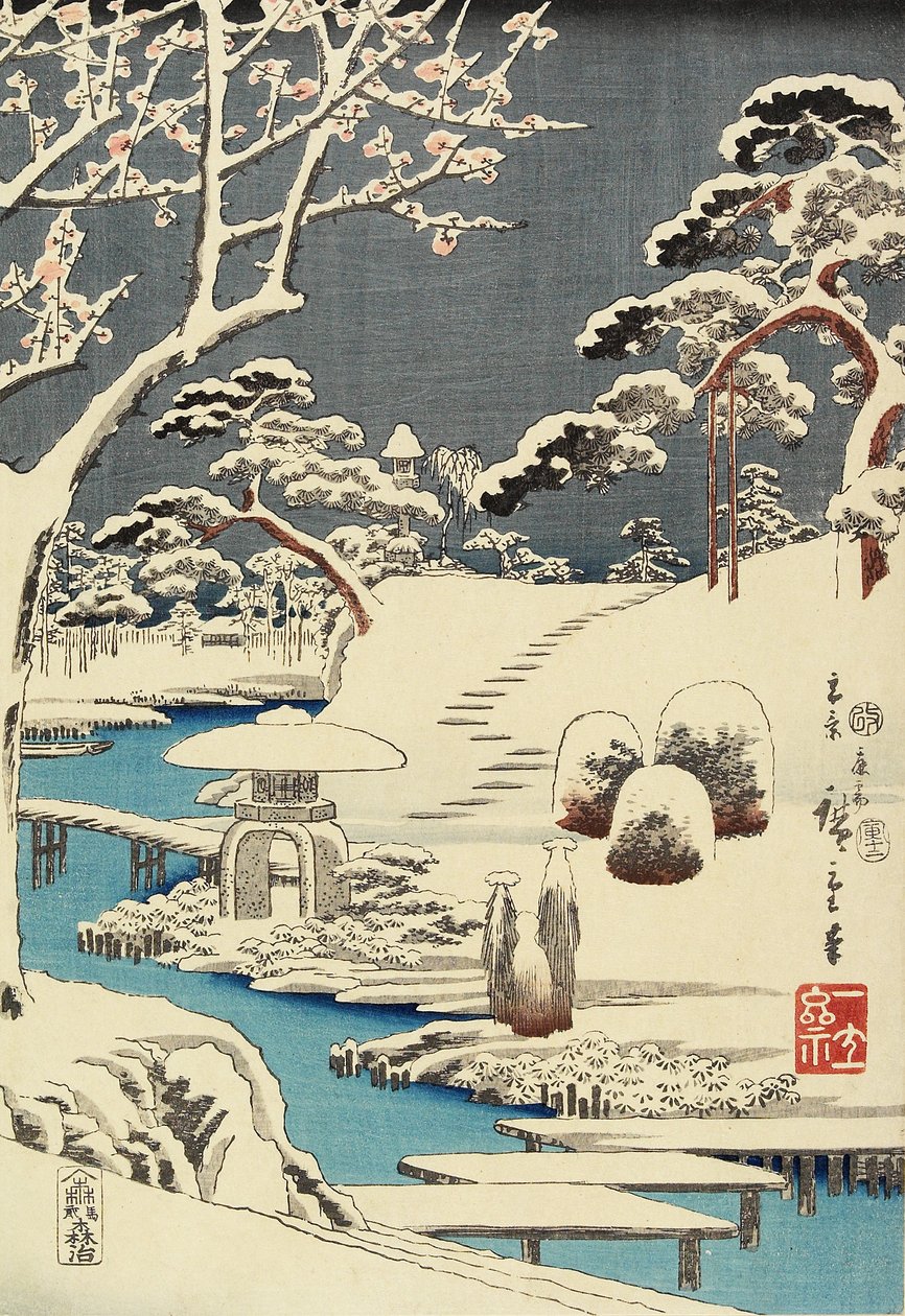 Giardino coperto di neve, dicembre 1854 da Utagawa Hiroshige