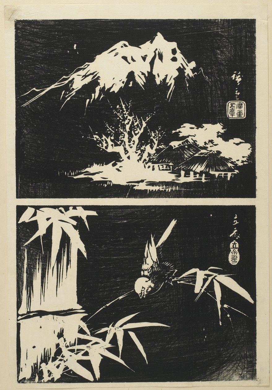 Due immagini di litografia, metà del XIX secolo da Utagawa Hiroshige