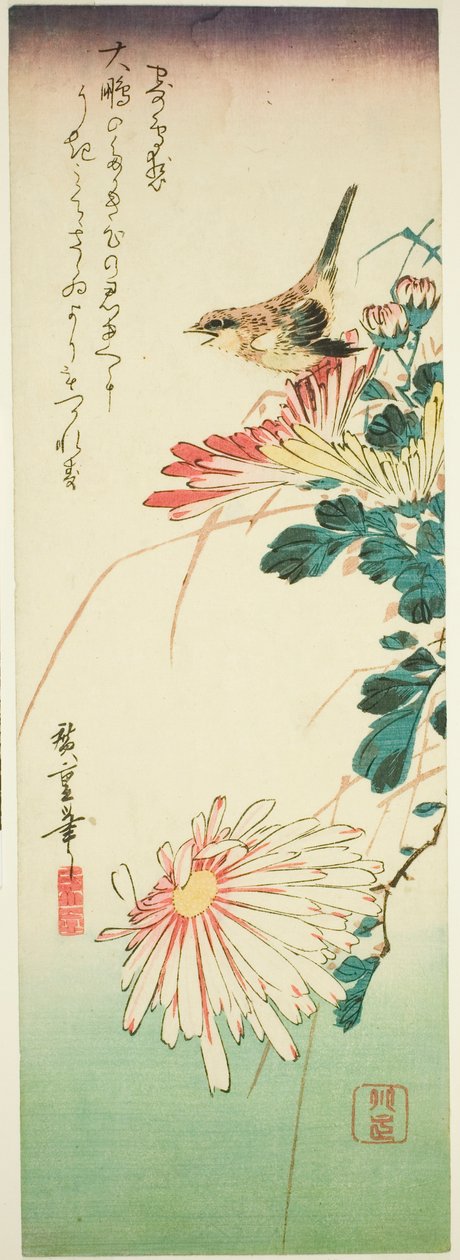 Uccello e crisantemi da Utagawa Hiroshige